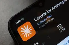 Close-up view of the Claude by Anthropic app icon on a smartphone screen, displaying download options and app size.
