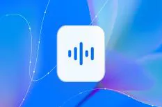 Stylized audio waveform icon on a blue abstract background