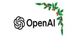 OpenAI logo with festive holly decorations for the holiday season