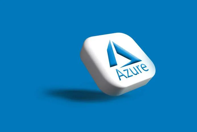3D representation of the Azure logo on a blue background