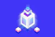 A digital 3D illustration of a cube with glowing elements on a vibrant blue background, symbolizing technology and innovation.