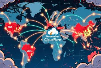 A global map visualizing Cloudflare's November expansion with highlighted regions and year indicators for 2022 and 2025.