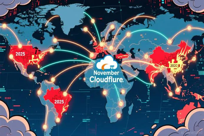 A global map visualizing Cloudflare's November expansion with highlighted regions and year indicators for 2022 and 2025.