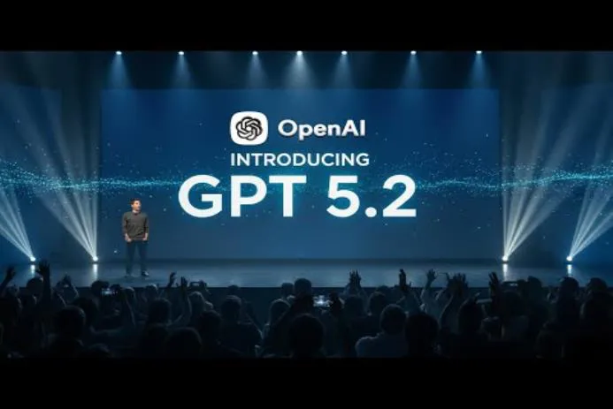 OpenAI event showcasing the introduction of GPT 5.2 on stage with an audience.