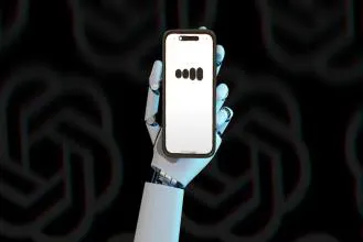 robot hand holding smartphone