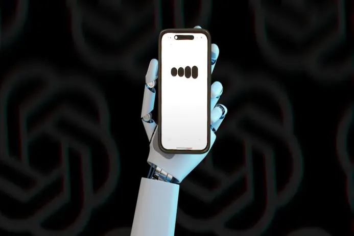 robot hand holding smartphone