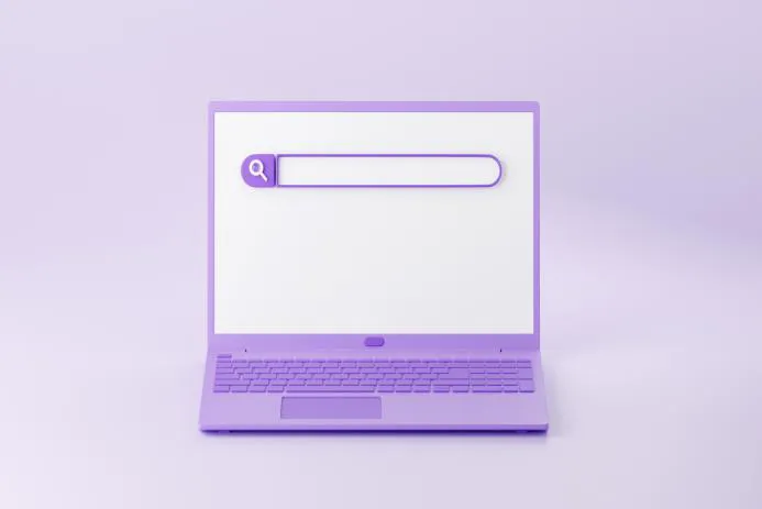 purple laptop search bar 3d illustration digital browsing